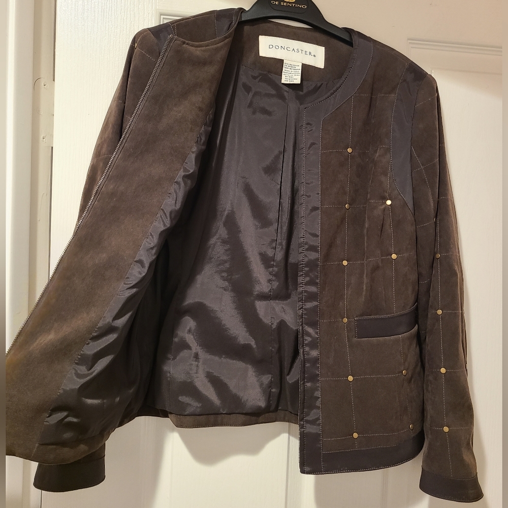 Doncaster Chocolate Brown SOFT Quilted Zip Blazer Jacket Chic - Picture 6 of 16